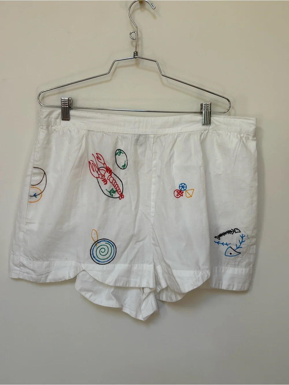 NWOT Celandine Picnic Embroidered Poplin Scalloped Pull-On Shorts Size XL